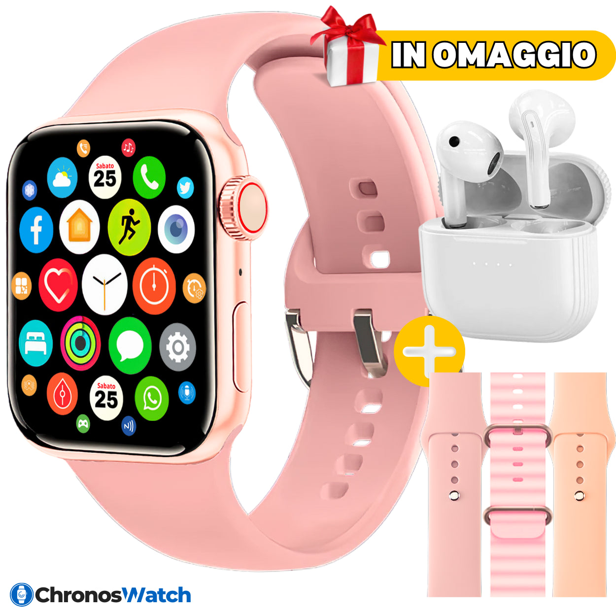ChronosWatch GT10 + 3 Cinturini + Cuffie Wireless M12 IN OMAGGIO